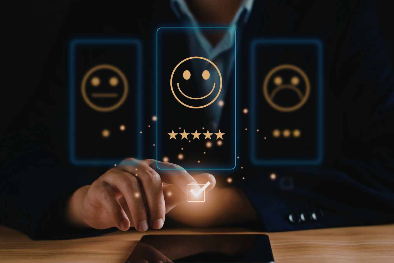Hand seen giving rating on phone
