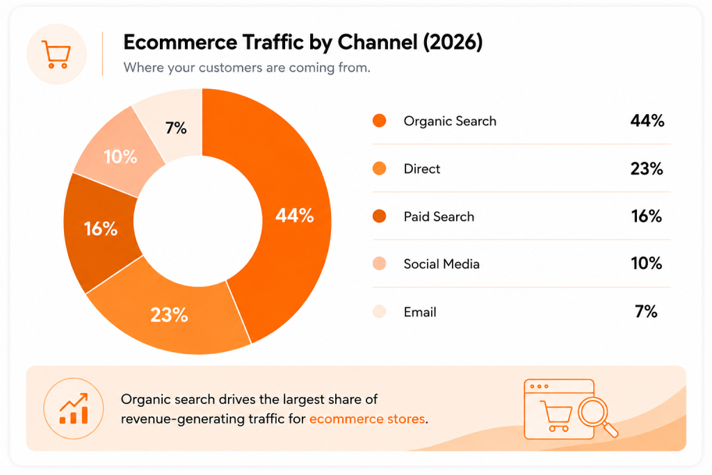Ecommerce Traffic by Channel in 2026 Pie chart